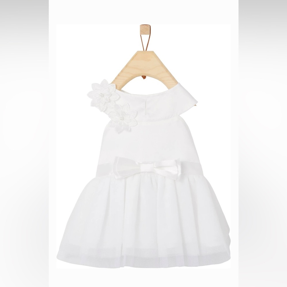 Elegant White Dog or Cat Dress with Floral Accents